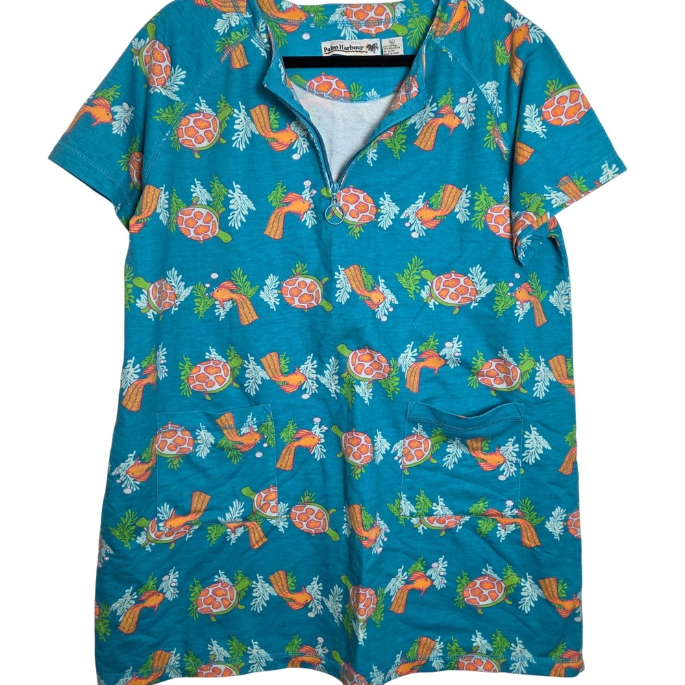 Palm Harbour Sea Turtle Tropical Shift Top 1/4 Zip Pockets XL Cotton Blend